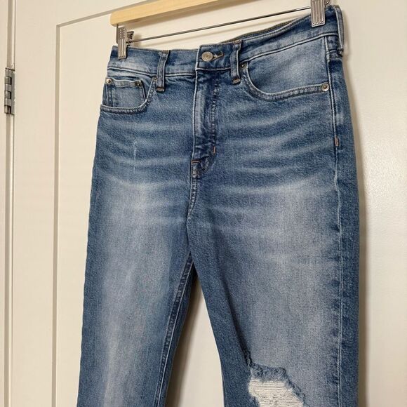 J Crew Classic Straight Jeans Womens Sz 26 Blue Distressed Denim Stretch Retro - Picture 2 of 14